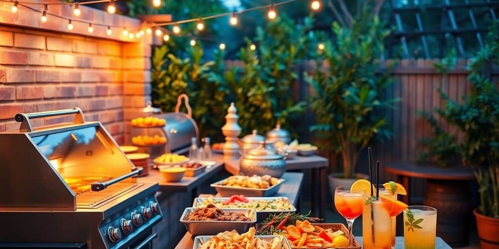 BBQ, buffetten en cocktails op een feestelijke locatie.